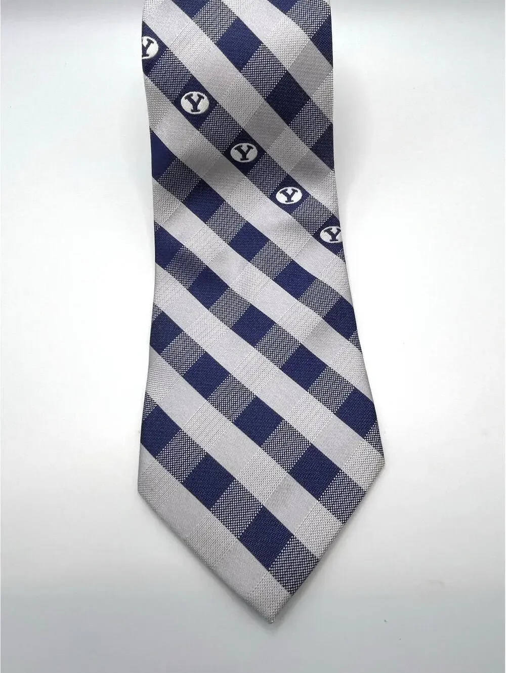 BYU Brigham Young University  Cougars Tie Blue and Silver Check Long 3.5 X 64